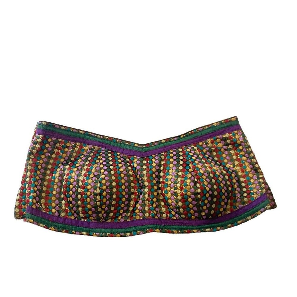 Handmade Brocade Saree Blouse Crop Top Multi Color S/XS Festival Tube Top Polka